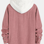 Long Sleeved Waffle Corduroy Contrast Hooded Shirt