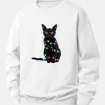 Color Lights Black Cat Print Relax Fit Sweatshirt