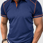 Men's half-button color-blocking casual lapel short-sleeved polo