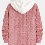 Contrast Geometric Jacquard Teddy Hooded Shirt