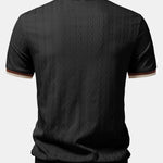 Contrast Trim Textured Zipper Knit Polo & Slim Fit Tapered Trousers