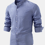 Seersucker Striped Stand Collar Shirt