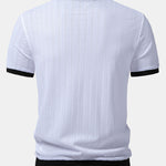 Striped Textured Johnny Collar Open Knit Polo