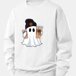 Halloween Ghost Coffee Print Relax Fit Sweatshirt