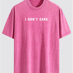 I Don't Care Print Washed Distressed Drop Shoulder T-Shirt