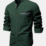 Contrast Trim Linen Look Stand Collar Shirt
