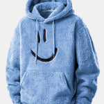 Smiley Face Embroidered Teddy Hoodie
