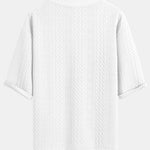 Relax Fit Geometric Jacquard V Neck Three Quarter Sleeve T-Shirt & Shorts