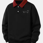 Relax Fit Line Dachshund Print Contrast Polo Sweatshirt