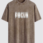 Focus Slogan Print Relax Fit Washed Distressed T-Shirt