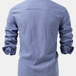 Seersucker Striped Stand Collar Shirt & Straight Leg Linen Pants