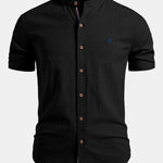 Short Sleeve Linen Look Stand Collar Shirt