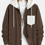 Long Sleeved Waffle Corduroy Contrast Hooded Shirt