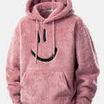 Smiley Face Embroidered Teddy Hoodie