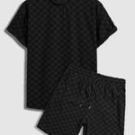 Men's terry cloth plaid crew neck T-shirt shorts set
