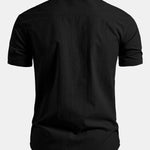 Short Sleeve Linen Look Stand Collar Shirt