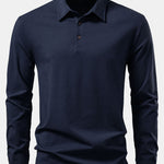 Solid Long Sleeve Cotton Polo Shirt