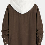 Long Sleeved Waffle Corduroy Contrast Hooded Shirt