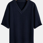 Relax Fit Geometric Jacquard V Neck Three Quarter Sleeve T-Shirt & Shorts