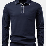 Long Sleeved Contrast Polo Shirt With Pocket