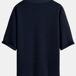 Relax Fit Geometric Jacquard V Neck Three Quarter Sleeve T-Shirt & Shorts
