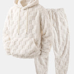 Relax Fit Checkerboard Kangaroo Pocket Teddy Hoodie & Jogger Pants