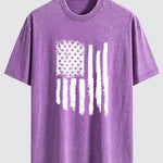 American Flag Print Washed Distressed Drop Shoulder T-Shirt