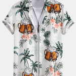 Palm Tree Beer Print Button Up Shirt
