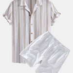 Striped Mesh Cuban Shirt & Linen Drawstring Shorts