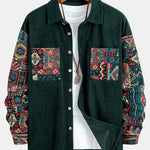 Ethnic Geometric Jacquard Patchwork Corduroy Shirt