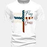 Regular Fit Retro American Flag Cross Print Cotton T-Shirt