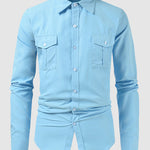Men's Cargo Pocket Lapel Casual Loose Long Sleeve Shirt