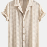 Floral Jacquard Textured Cuban Shirt & Linen Cotton Blend Drawstring Shorts