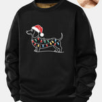 Christmas Light Dog Print Teddy Fleece Lined Sweatshirt