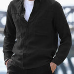 Men's Double Pocket Cotton-Linen Long Sleeve Shirt