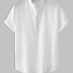 Men's Cotton Linen Textured Half Placket Short Sleeve Shirt