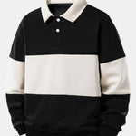 Relax Fit Color Block Polo Collar Sweatshirt & Straight Leg Pleated Pintuck Sweatpants