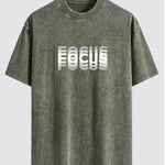 Focus Slogan Print Relax Fit Washed Distressed T-Shirt