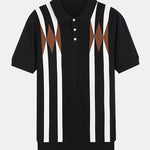 Stripe Geometric Jacquard Knitted Polo Shirt