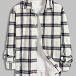 Men's Pleated Plush Plaid Long Sleeve Shirt