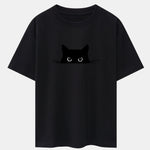 Black Cat Print Drop Shoulder Oversize T-Shirt
