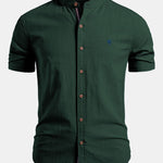 Short Sleeve Linen Look Stand Collar Shirt