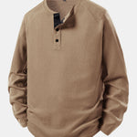 Long Sleeve Arc Hem Waffle Henley Shirt