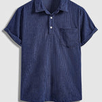Men's Corduroy Half Button Short Sleeve Shirt Casual Shorts Set