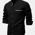 Contrast Trim Linen Look Stand Collar Shirt