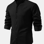 Long Sleeve Muscle Fit Ribbed Stand Collar Shirt