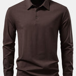 Solid Long Sleeve Cotton Polo Shirt