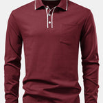 Long Sleeved Contrast Polo Shirt With Pocket