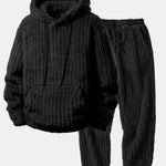 Relax Fit Stripe Kangaroo Pocket Teddy Hoodie & Jogger Pants