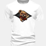 Regular Fit Halloween Zipper Evil Bear Print Cotton T-Shirt